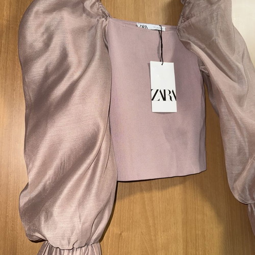 Zara beige blouse with puff sleeves, size L