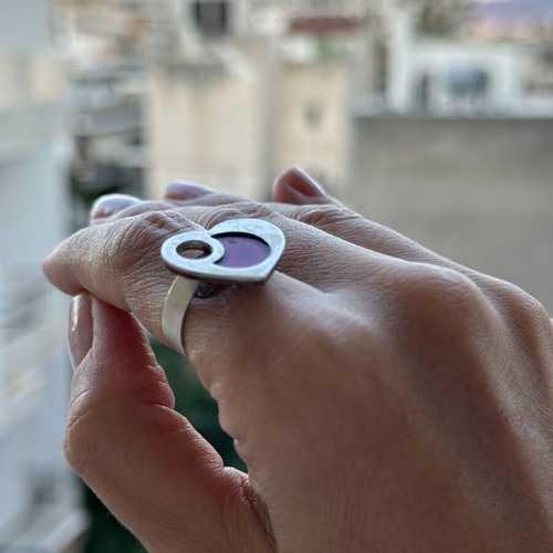 Heart ring with purple enamel silver 925 like new, adjustable