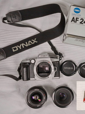 Minolta Dynax 5 AF body with 24-50mm f4 and 50mm f2 macro lenses mint condition