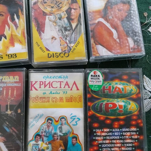 Audio cassette tapes used, set of 11 with pop-folk and disco