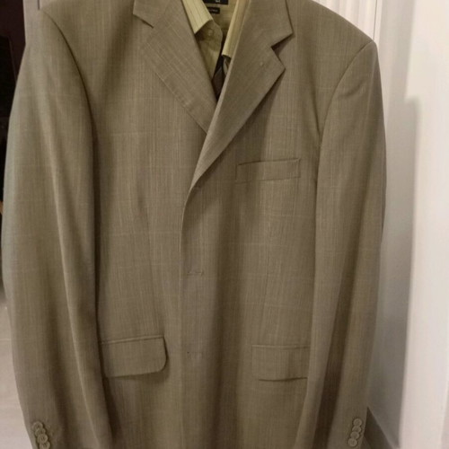 Khaki suit set like new with pants, shirt and tie