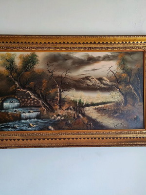 Signed Lussano painting with gold frame 140×85 cm like new