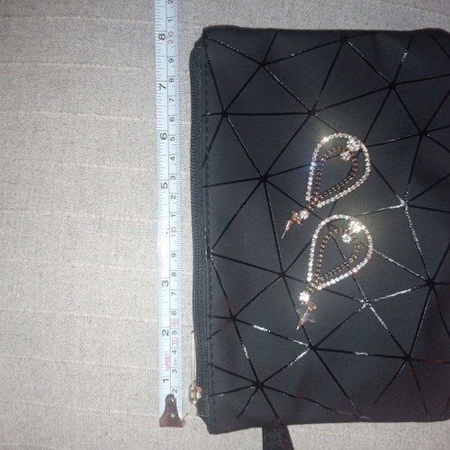 Handbag and earrings new, black matte with geometric patterns