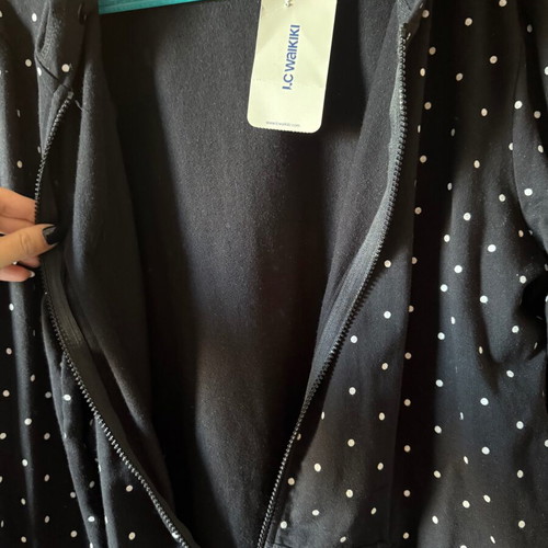 Polka Dot Jacket with Hood and Pockets new, black and white