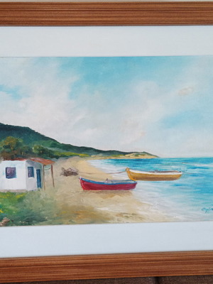 Πίνακας ελαιογραφία γνωστού ζωγράφου με κορνίζα καρυδιάς σαν καινούργιο