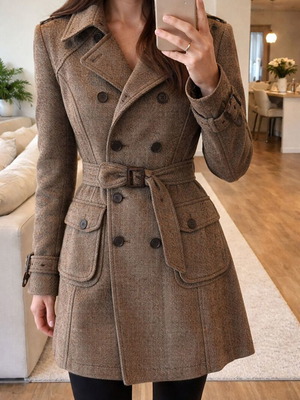 Tommy Hilfiger brown tweed trench coat size M like new