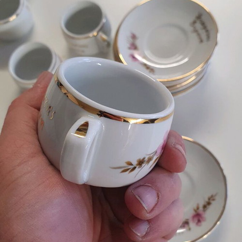 Ionia coffee set new, 6 saucers, 6 cups with gold details