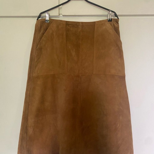 H&M suede midi skirt, camel color, A-line with pockets