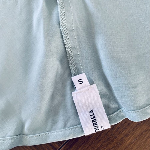 Ioanna Kourbela wrap blouse new, size S, aqua color with stain