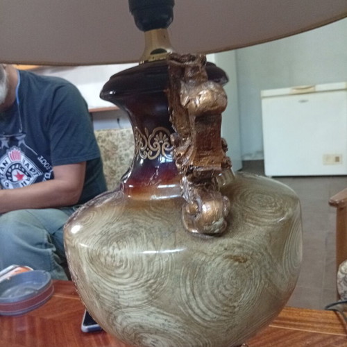Vintage porcelain table lamp with amphora base