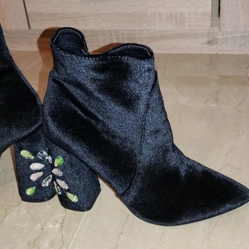 Public Desire women's ankle boots new, velvet with crystals on heels