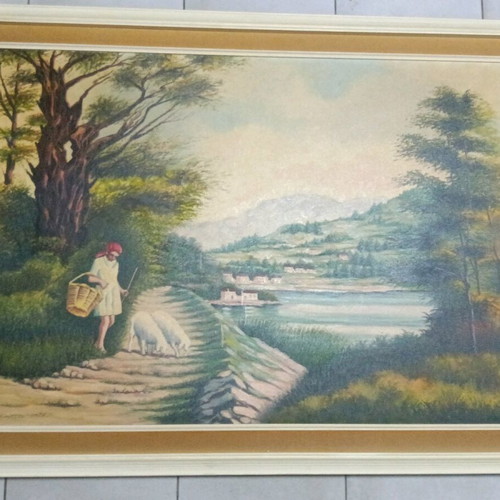 Oil painting used, countryside theme, old, 130x85 cm