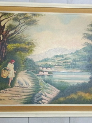 Oil painting used, countryside theme, old, 130x85 cm