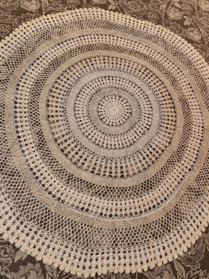 Rotonda-kare tablecloth beige handmade with two-tone design