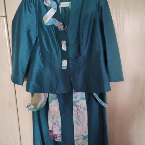 Arte Maxim dress and jacket set new, green with multicolored ribbons