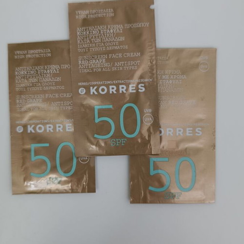 Korres sunscreen face cream SPF 50, 3 sachets