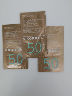 Korres sunscreen face cream SPF 50, 3 sachets