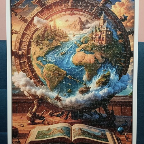 Puzzle 1000 pieces like new, 50×70 cm, white wooden frame