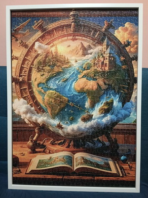 Puzzle 1000 pieces like new, 50×70 cm, white wooden frame