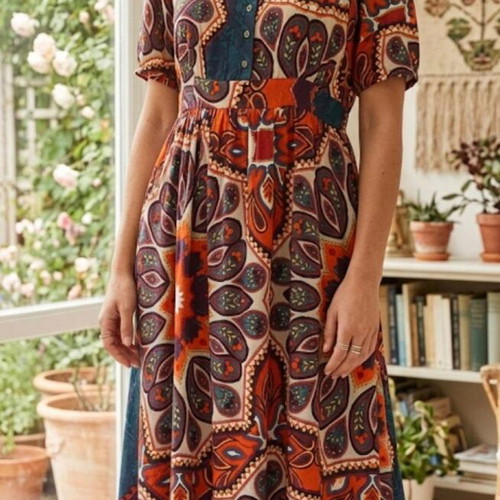 Long dress La Redoute Collections boho style with vibrant colors like new