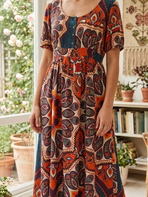 Long dress La Redoute Collections boho style with vibrant colors like new
