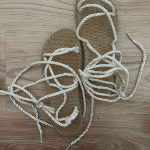 Sandal with laces used, beige, size 38