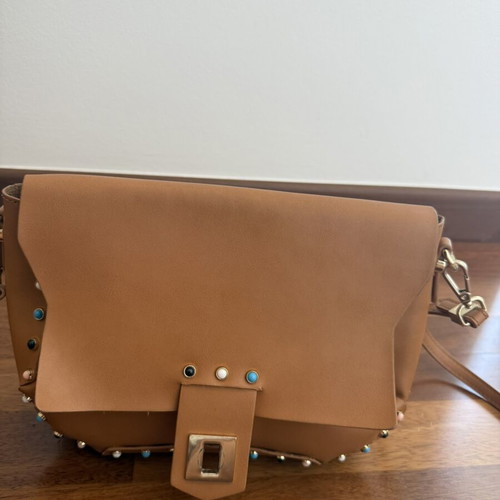Trussardi δερμάτινη τσάντα ώμου μεταχειρισμένη με πολύχρωμους καμψόν λίθους