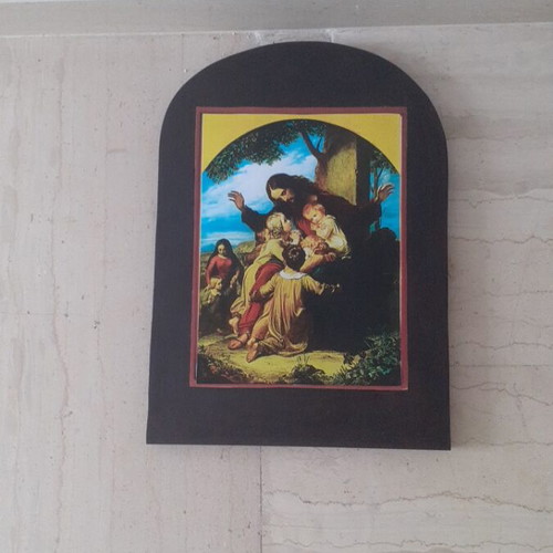 Wooden handmade religious icon new, decoupage technique 39x28 cm