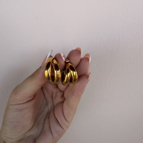 Steel double hoop earrings new, gold tone