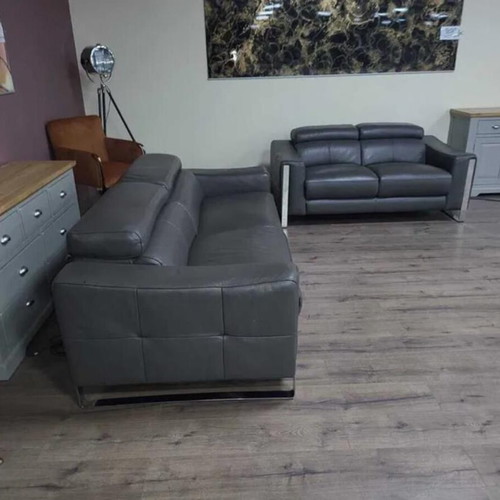 Gray Leather Sofa Set Three-Seater and Two-Seater Torres New