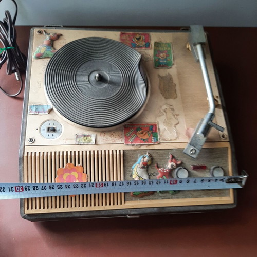 Vintage children's suitcase record player used, 1960s decor