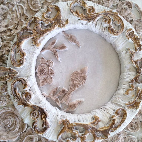 Handmade Mixed Media Relief Canvas Baroque Vintage Style 30x30 cm