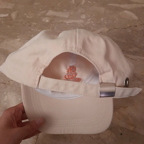 Women's hat "Oh my baby" like new, beige and orange