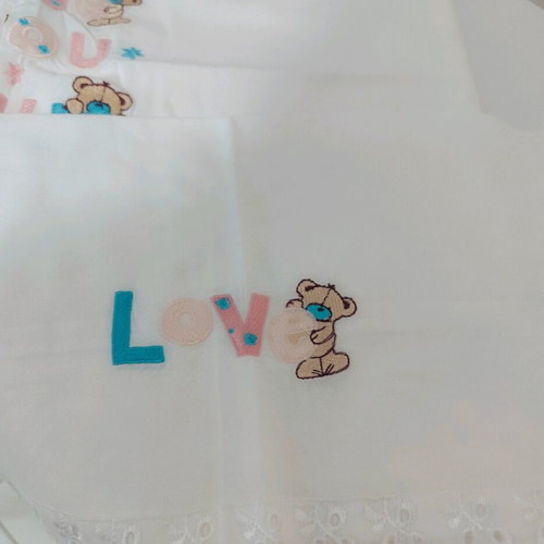 Baby sheet with pillowcase embroidered, like new, 100% cotton