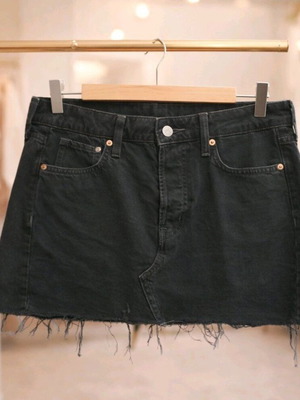Black denim mini skirt new with frayed hem