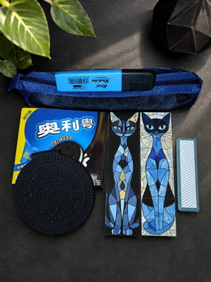 Aesthetic gift set with Oreo notebook, cat bookmarks & accessories new