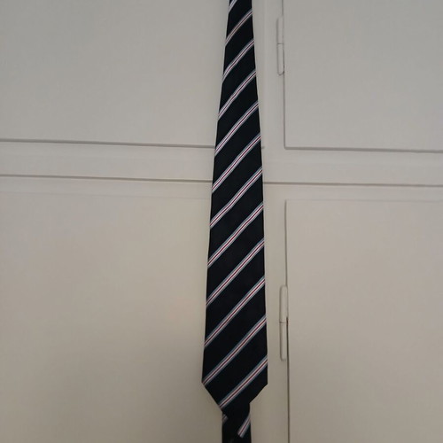 Bonaparte tie used, Italian made, 100% microfiber, blue with stripes