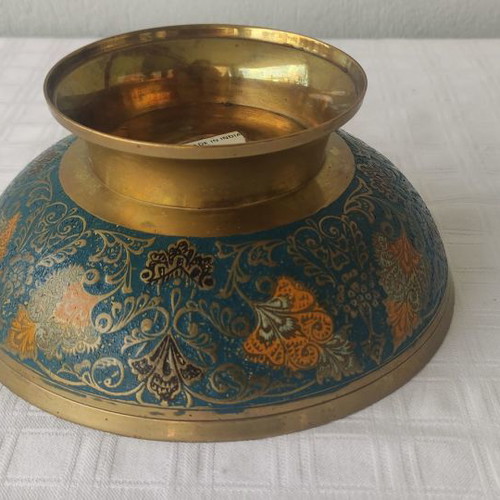 Bronze handmade decorative bowl used from India with peacock design