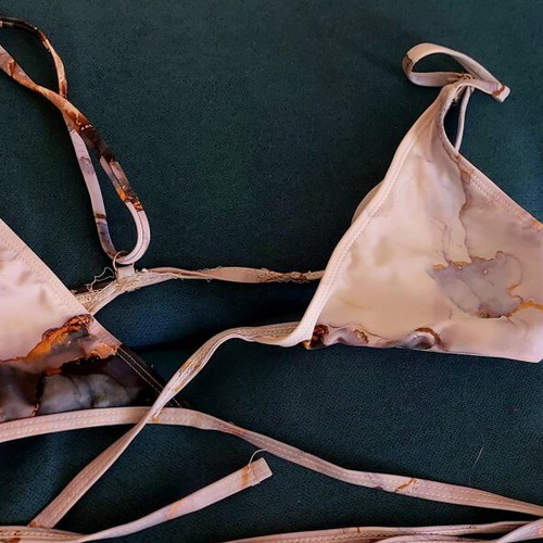 Polymorphic Triangle Bikini Set used, marble print, turquoise and gold