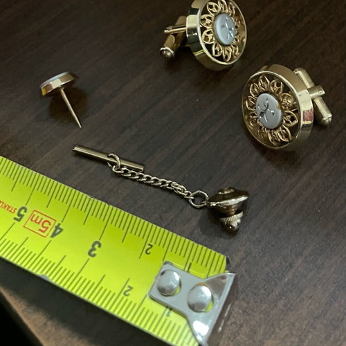 Anson vintage men's cufflinks and tie pin set gold 1970s like new