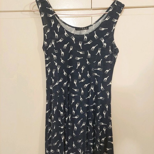 Summer beach dress used, blue with giraffe patterns