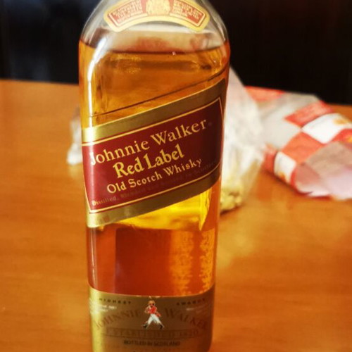 Johnnie Walker Red Label whisky bottle, vintage, pack of 2