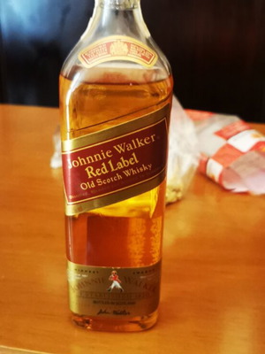 Johnnie Walker Red Label whisky bottle, vintage, pack of 2