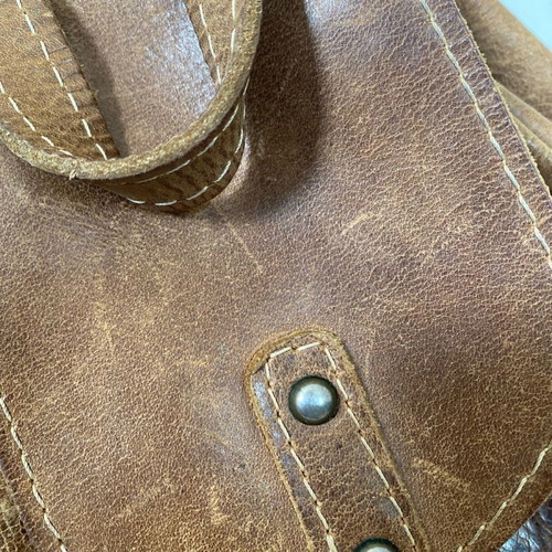 Leather backpack small used, tan color