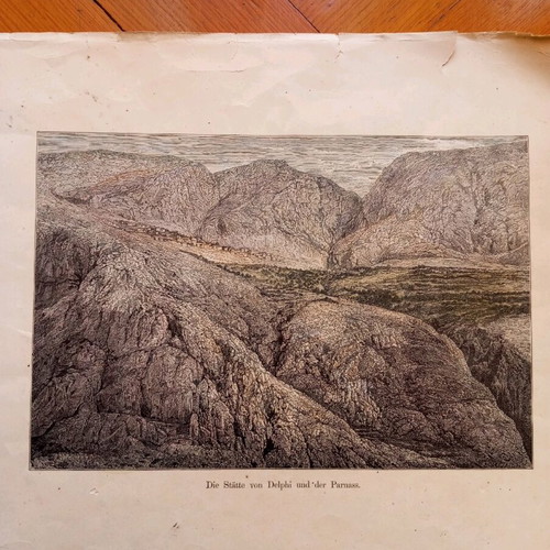 Delphi chromolithograph engraving used, slightly torn