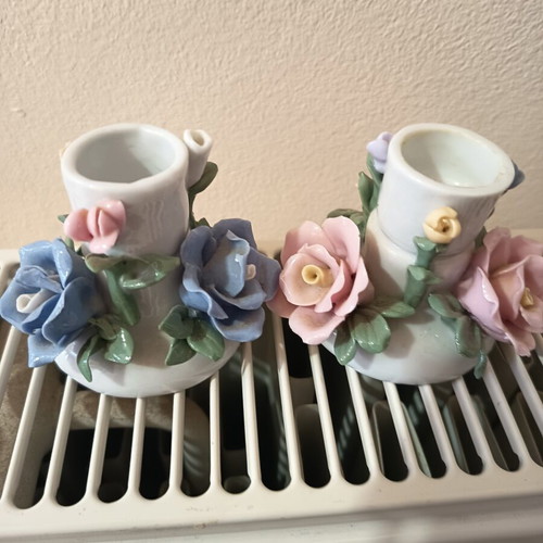 Porcelain candlesticks with flowers, like new, pair 6 cm