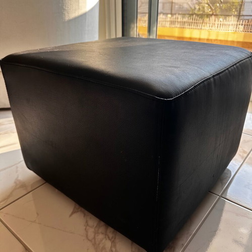 Black leather stool pouf like new