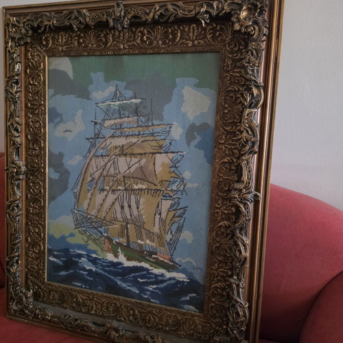 Vintage embroidered framed artwork like new