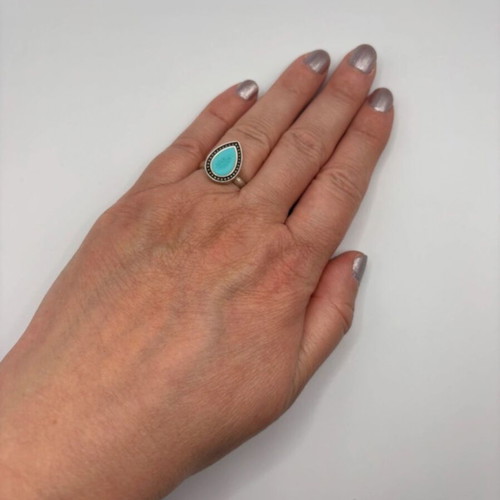 Ring made of silver-plated brass with enamel, new, turquoise and silver