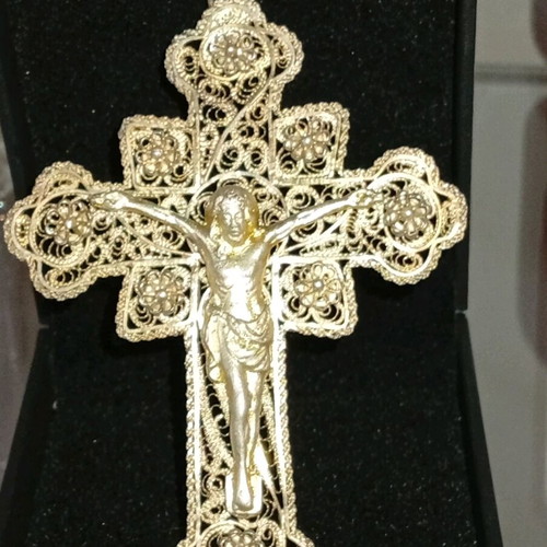 Filigree Epirus Cross 925 Silver Christ Gilded like new